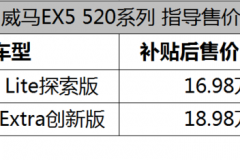 NEDC续航520km 威马EX5 520系列售16.98万起