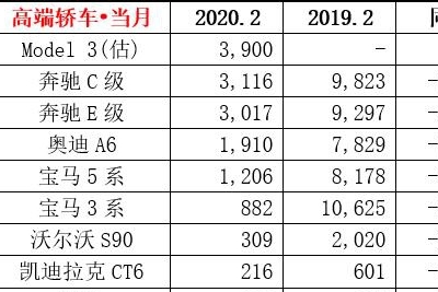 2月豪华轿车前十销量，Model 3夺冠，宝马3系下滑91.7%，XFL垫底