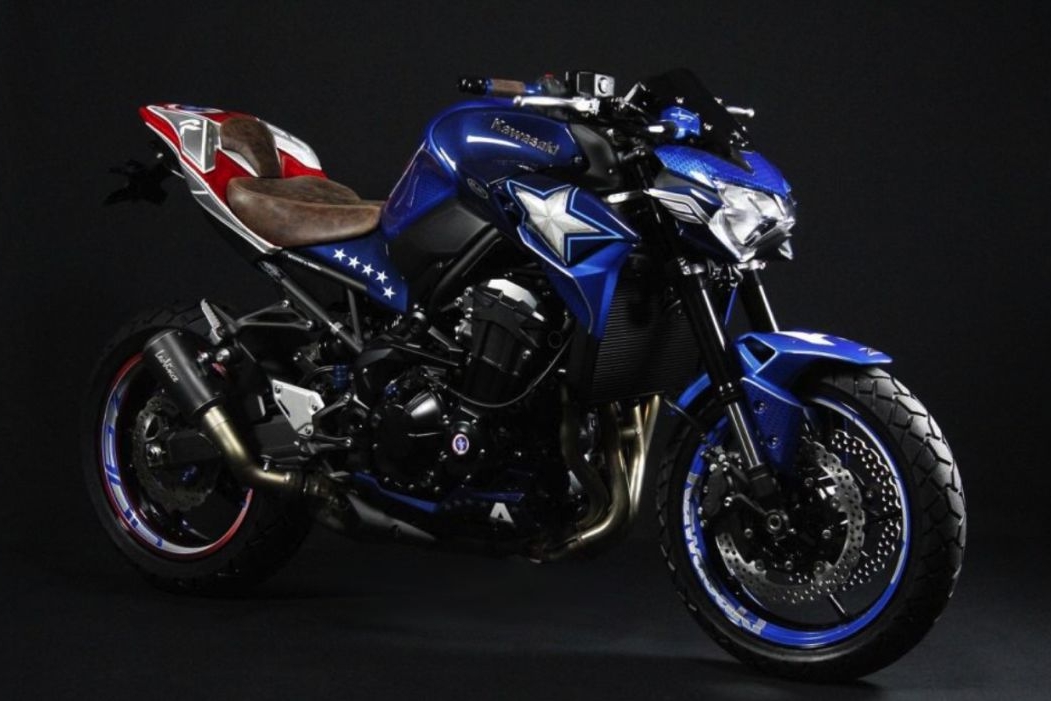 川崎Z900改装案例展示，全车的美国队长元素帅气现身