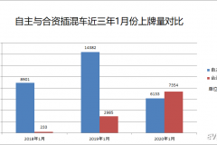 2020年1月合资品牌插混车型上牌量超自主 今年或将全面超越