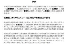 因刊发全年业绩 五龙电动车今早停牌