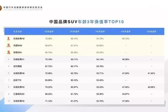 国产SUV三年保值率谁最高？哈弗品牌独占5席，四年之后不足一半