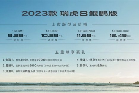 2023款瑞虎8鲲鹏版9.89万元起售