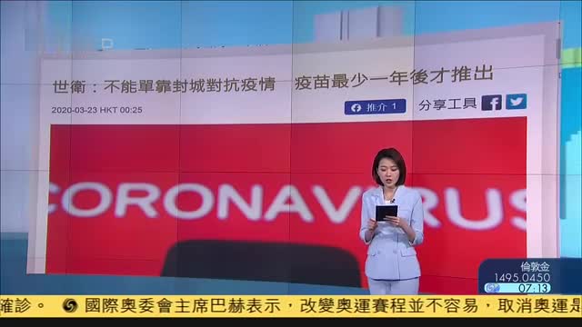 世卫：不能单靠封城对抗疫情,疫苗最少一年后才推出