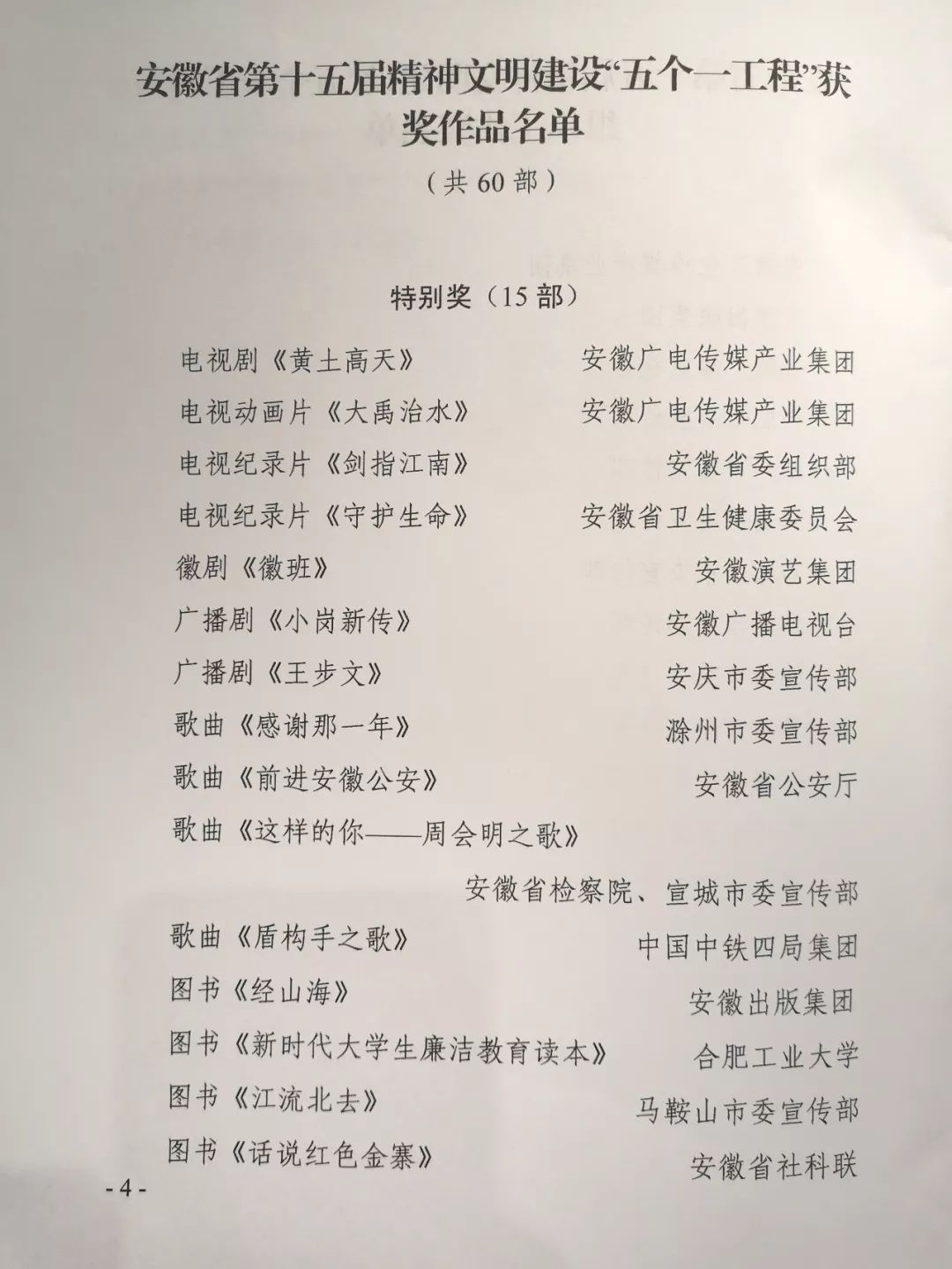 这60部作品荣获安徽省“五个一工程”奖！（名单）（最新发布）