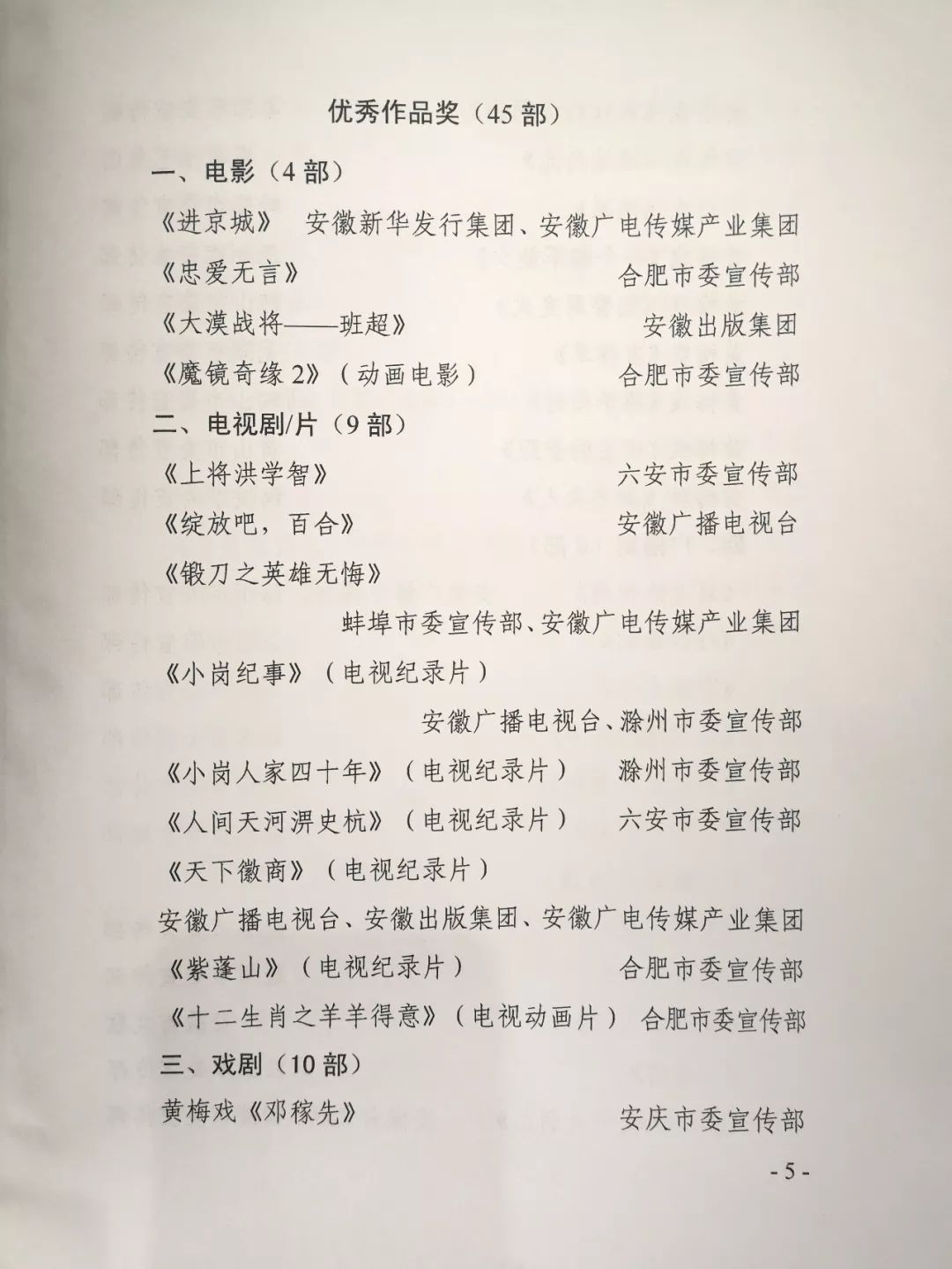 这60部作品荣获安徽省“五个一工程”奖！（名单）（最新发布）