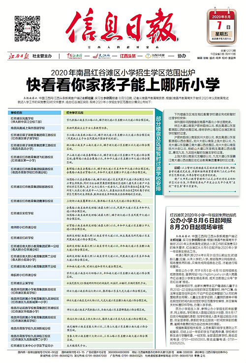 2020年南昌红谷滩区小学招生学区范围出炉