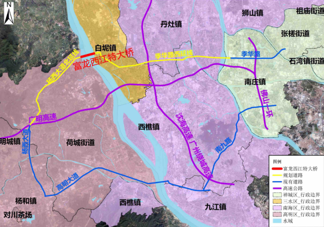 社会 佛山富龙西江特大桥沿线途经佛山市高明区荷城街道,三水区白坭镇