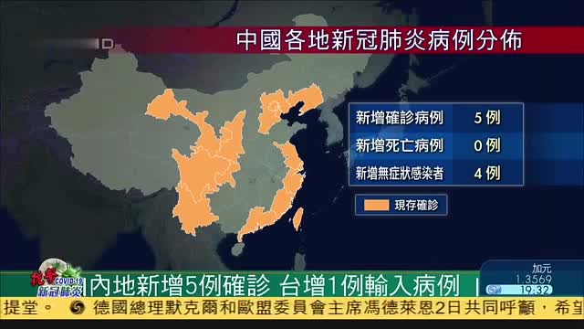内地新增5例新冠肺炎确诊病例,台湾增1例输入病例