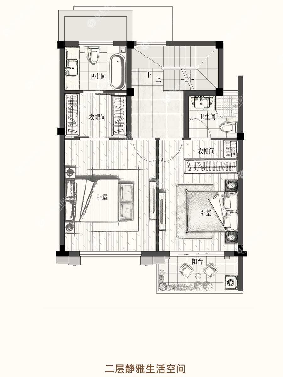 天际云墅漾境云墅179㎡,天际云墅4室2厅4卫 179㎡户型图,朝向-湖州