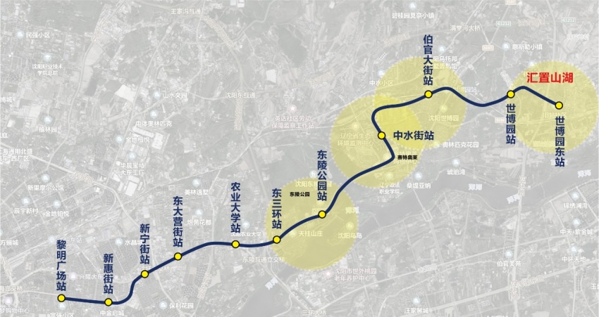 (地铁1号线东延线世博园东站与汇置山湖位置)