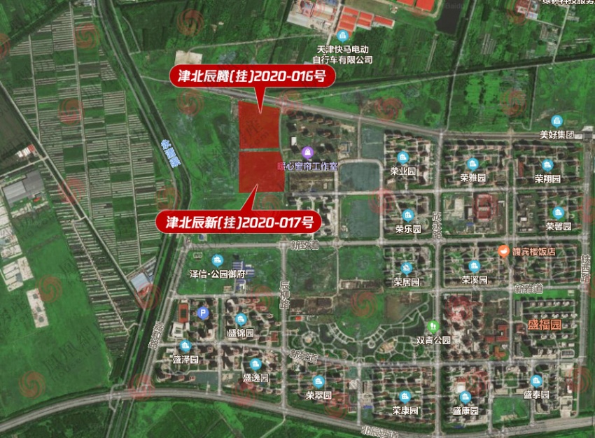 天津土地交易中心挂牌三宗住宅类用地,编号分别为北辰双青新家园板块