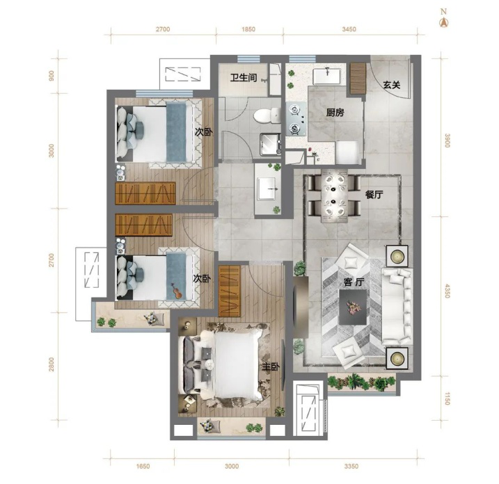 (龙湖·天境建面约89㎡户型图)