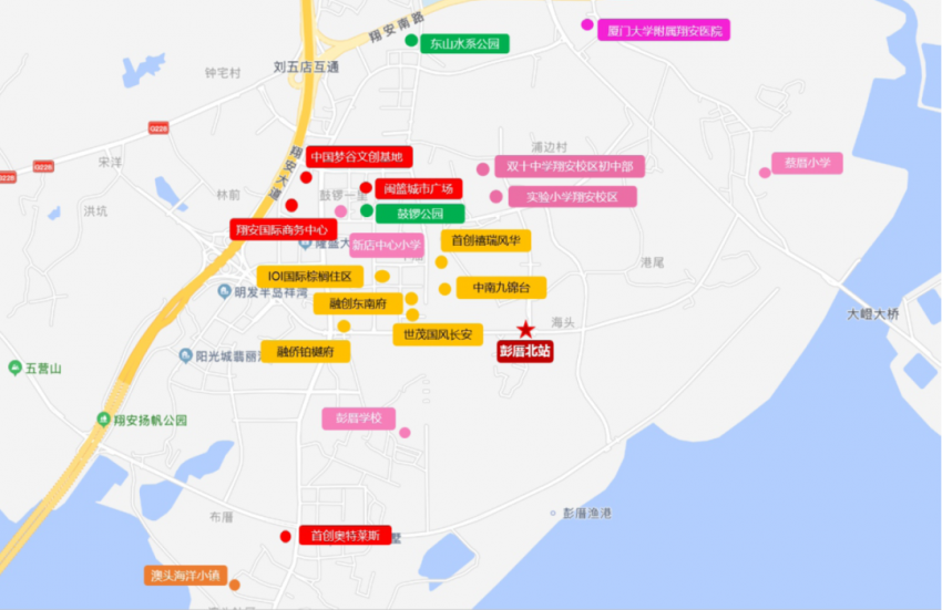 位于位于蓬莱路与浦滨路交叉口,地处翔安南部新城洋唐居住区东南边缘