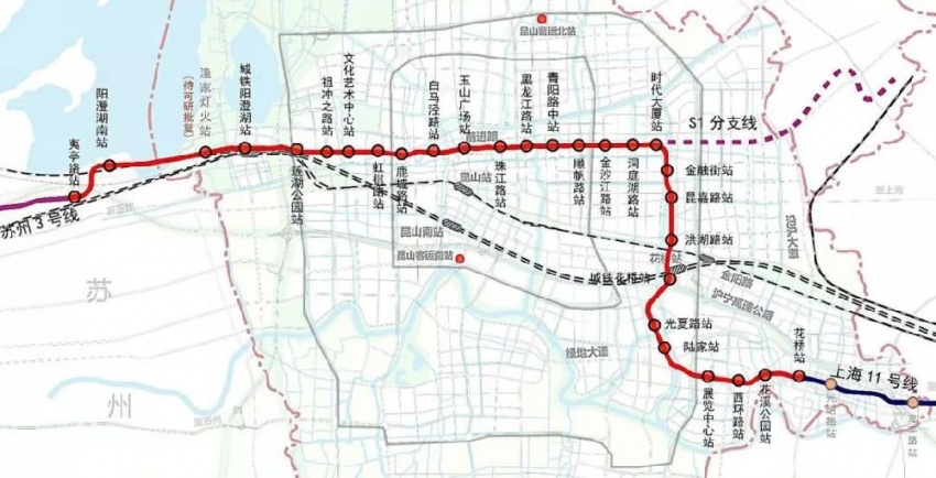 苏州轨道交通s1线,线路起于苏州工业园区的唯亭站,途经苏州工业园区