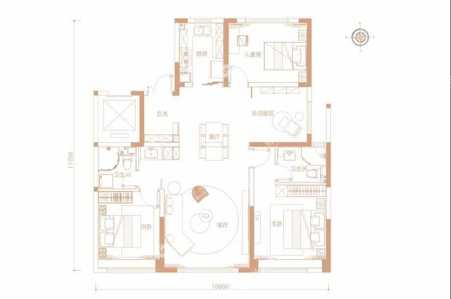 鑫苑府,鑫苑府3室2厅139㎡户型图,朝向-西安凤凰网房产