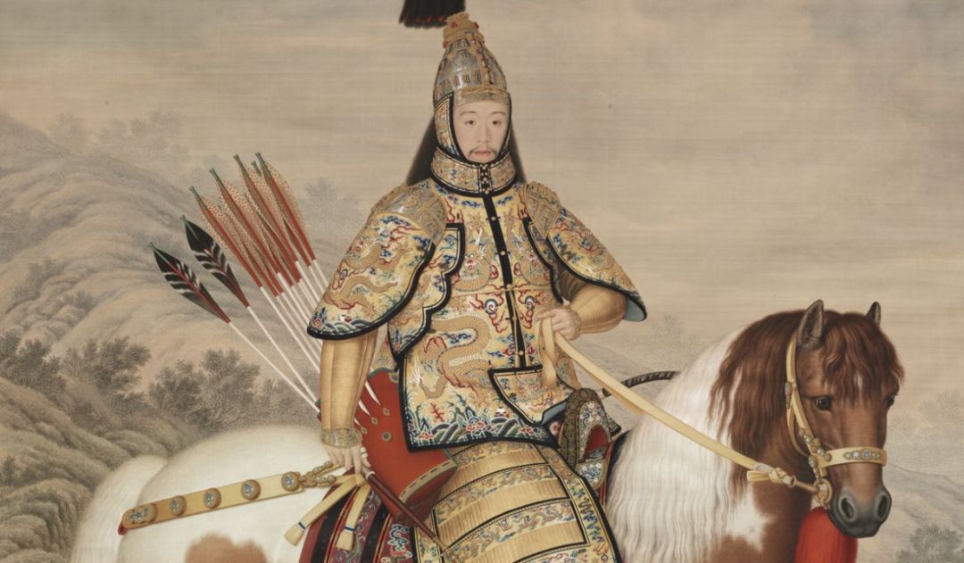 清 郎世宁 乾隆皇帝大阅图轴及局部