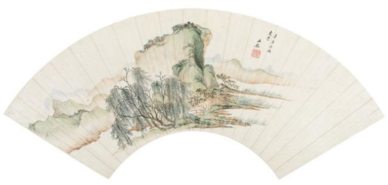 清 王鉴 仿慧崇水村图扇 纸本设色 故宫博物院藏