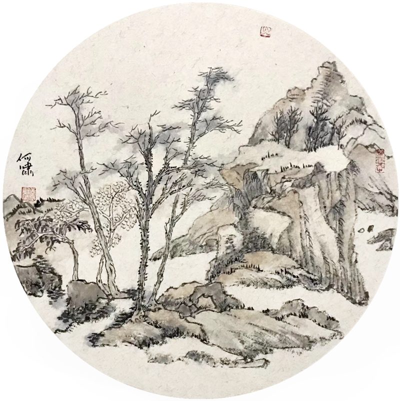 圆扇山水系列(五) 45x45cm