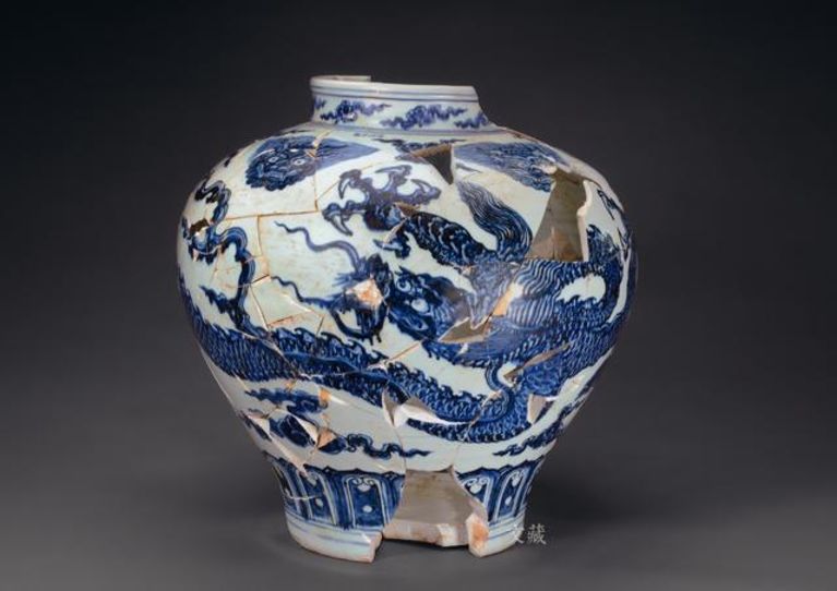 明宣德 青花铺首龙纹大罐及款识、局部 景德镇御窑厂遗址东门区域出土