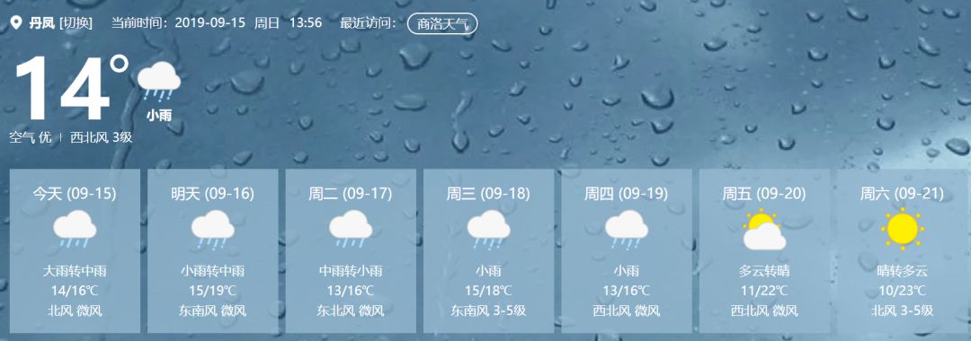明天(周一9月16):小雨转中雨
