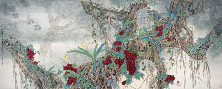 吴其树 雨林珍卉 344X134cm