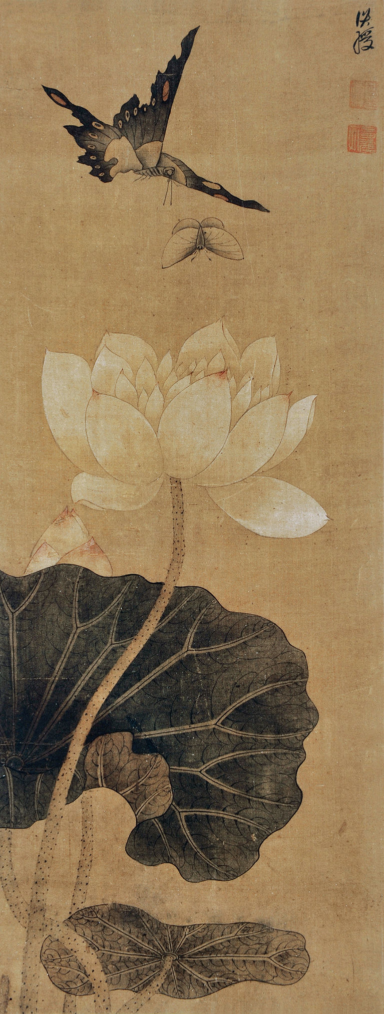 明 陈洪绶 荷花双蝶图 23cm×61.5cm 约1646 中国美术学院藏