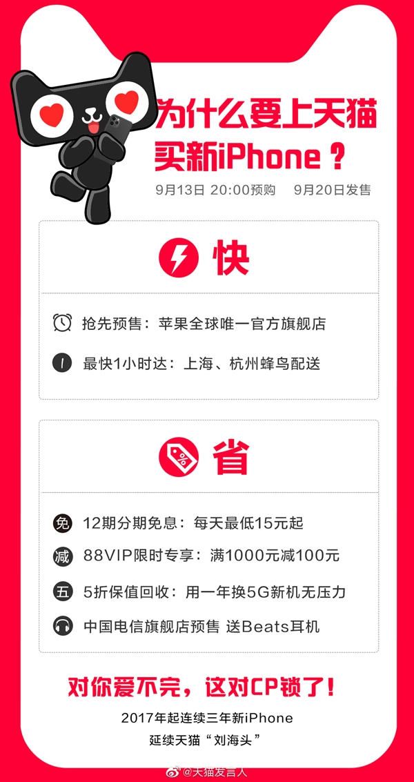 天猫官宣同步预售iPhone 11：100万人预约开抢