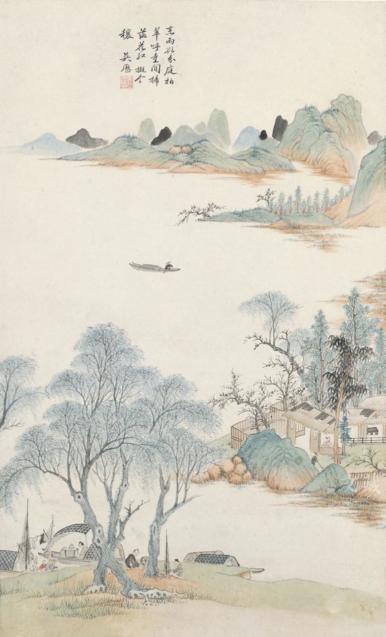 清 吴历 仿赵令穰山水图轴 纸本设色 故宫博物院藏