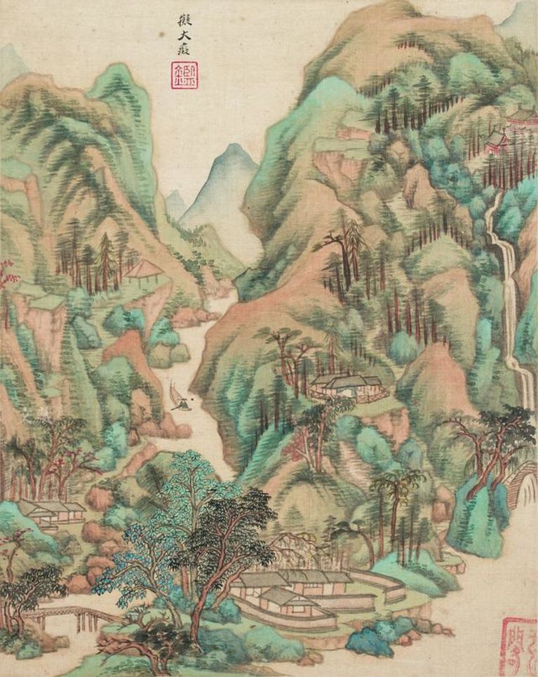 清 王鉴 仿古山水图册之“仿大痴” 绢本设色 共十开 故宫博物院藏