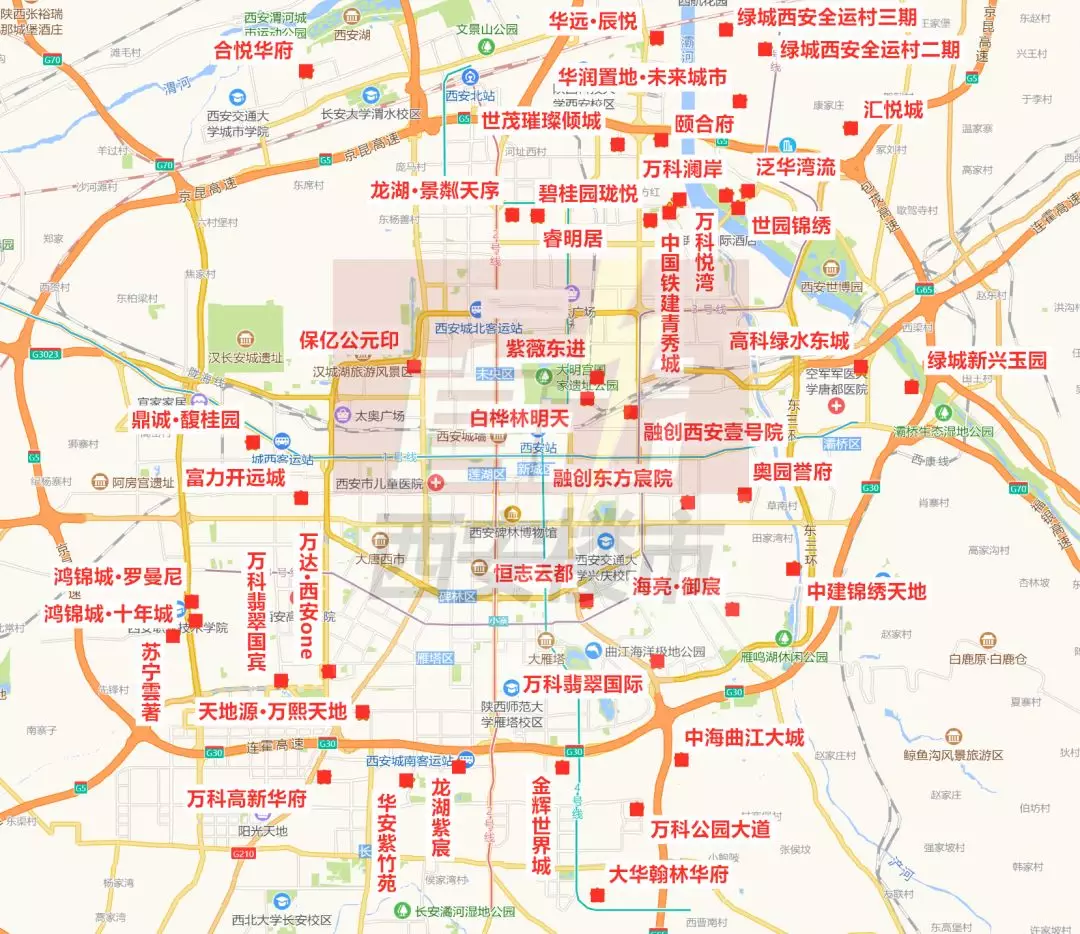 9月份西安市城六区和各开发区,长安区,临潼区及沣东新城, 共有75盘(同