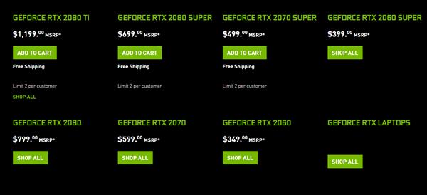NVIDIA官方商店补货Super显卡 仅RTX 2060 Super缺货