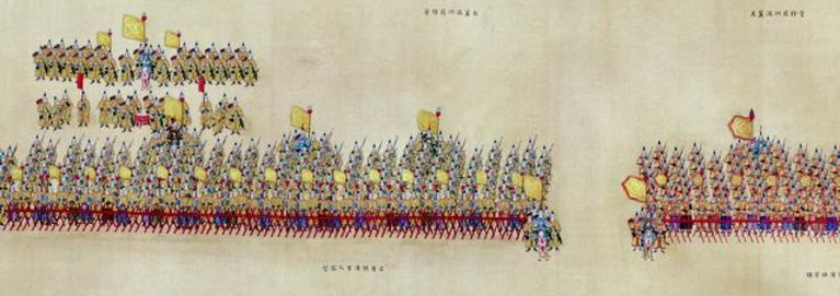 清人绘 大阅图卷第二卷局部 绢本设色 全长一七五七厘米 故宫博物院藏