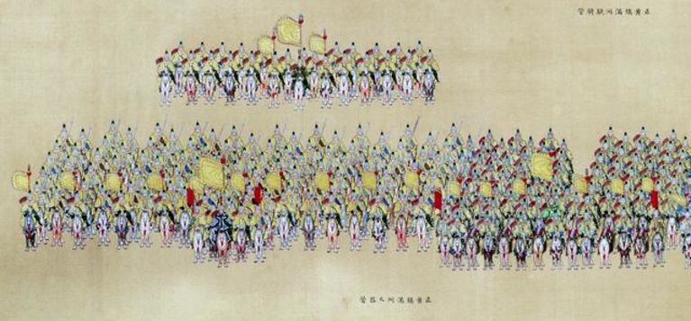 清人绘 大阅图卷第二卷局部 绢本设色 全长一七五七厘米 故宫博物院藏