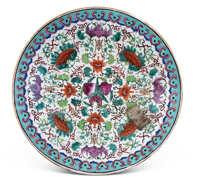 清同治 粉彩满花瓷盘