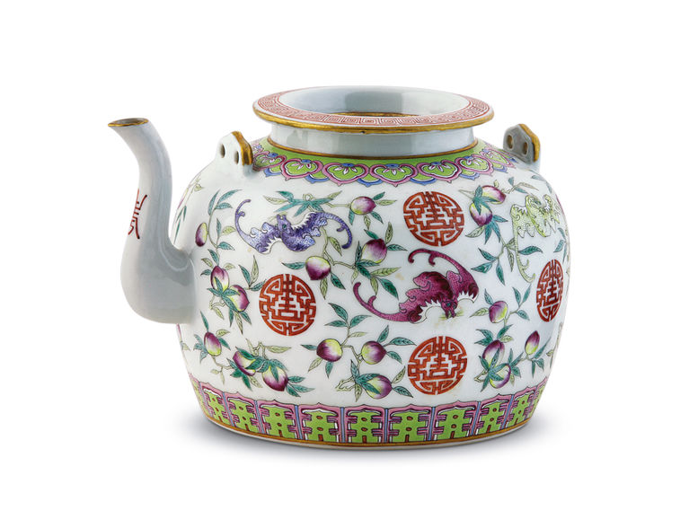 清光绪 粉彩福寿茶壶