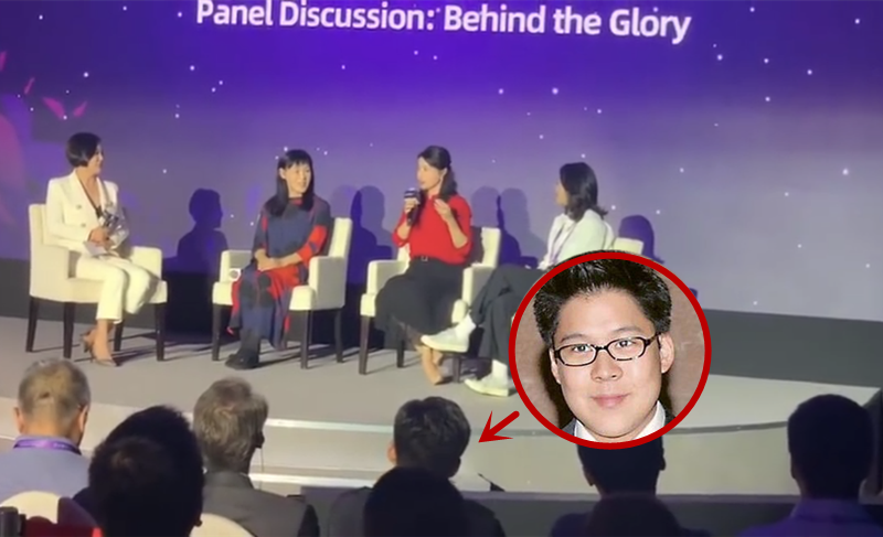 郭晶晶演讲手上大钻戒抢镜，霍启刚全程注视爱妻变迷弟