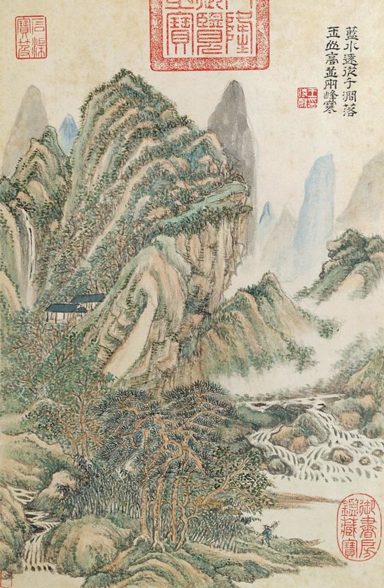 清 王时敏 画杜甫诗意图册之“丛山落涧” 纸本设色 共十二开 故宫博物院藏