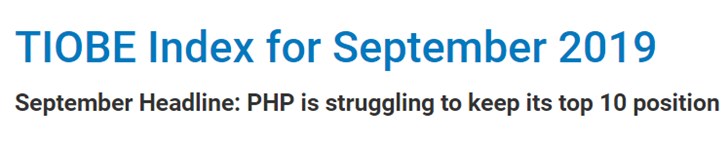 TIOBE 9月编程语言排行榜：<strong>php</strong>在TOP 10边缘飘摇