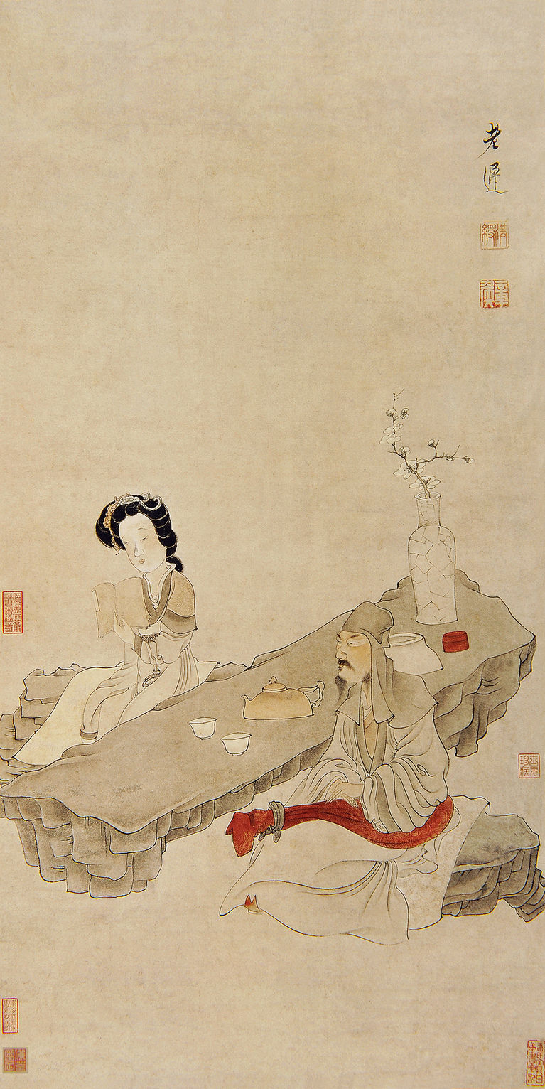 明 陈洪绶 闲话宫事图46.8cm×92.4cm 约1649 沈阳故宫博物院藏