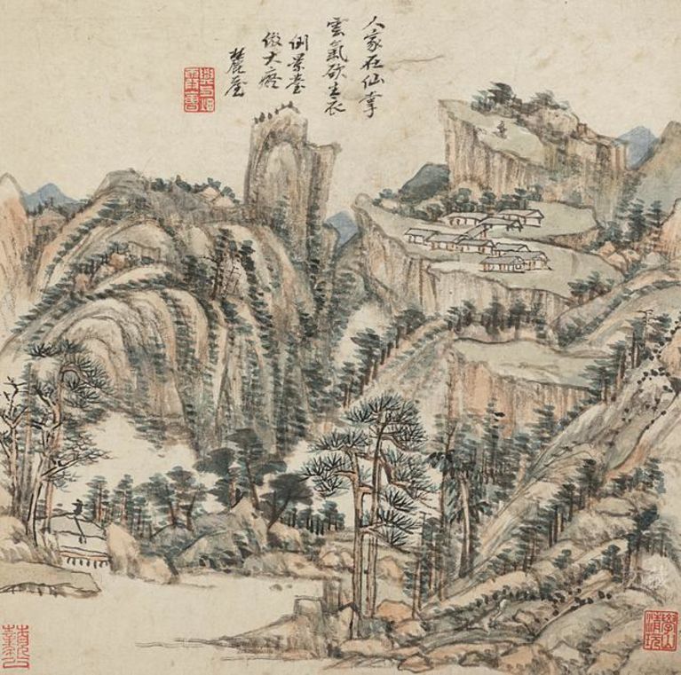 清 王原祁 卢鸿草堂十志图册之“倒景台” 纸本设色 共十开 故宫博物院藏