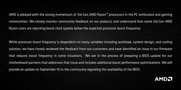 AMD：将发新BIOS 优化三代锐龙加速性能