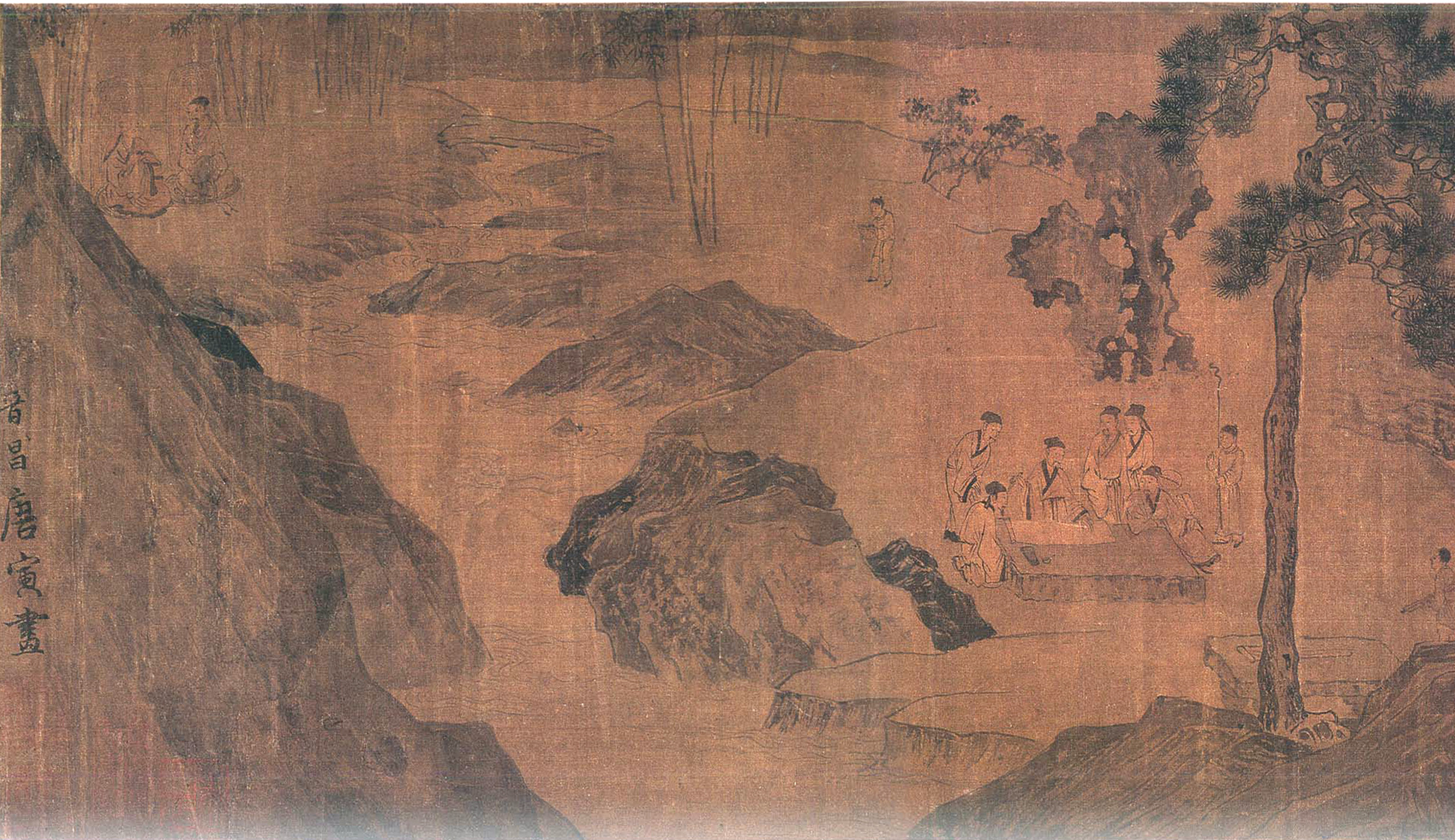唐寅《西园雅集图》手卷,人旬姿态各具神情