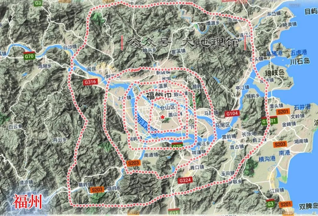 且跨越了黄河,延伸至济阳区 北京六环与福州 ▼ 福州盆地四面山地包围