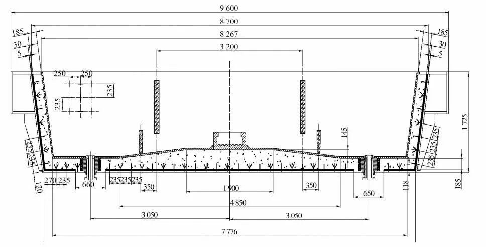 保温中间包的耐火材料结构(尺寸单位:mm)