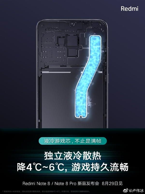 无需担心功耗发热 红米Note 8 Pro配4500mAh电池及液冷散热