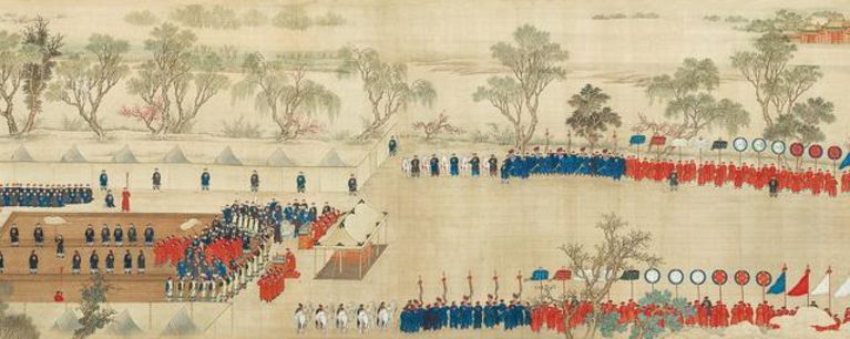 清 张廷彦、周鲲合绘 苑西凯宴图卷 绢本设色 私人收藏