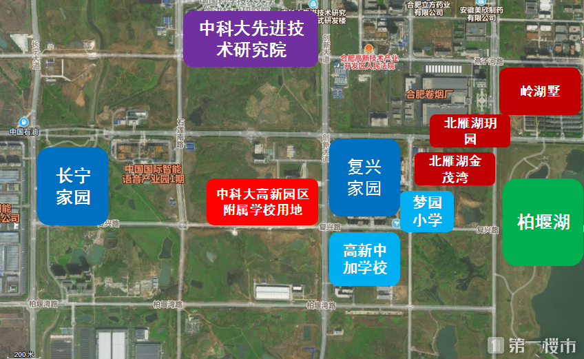 据了解,中科大附属中小学及幼儿园距离北雁湖金茂湾,北雁湖玥园非常