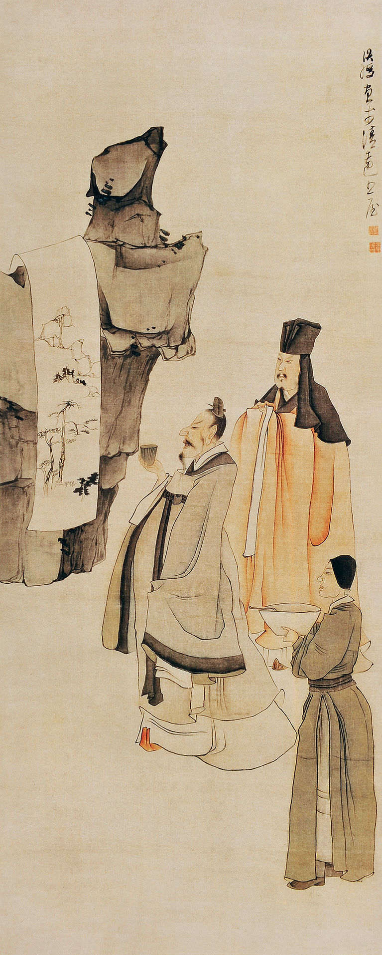 明 陈洪绶 观画图 51x127.8cm 约1647 故宫博物院藏