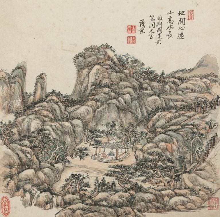 清 王原祁 卢鸿草堂十志图册之“洞元室” 纸本设色 共十开 故宫博物院藏